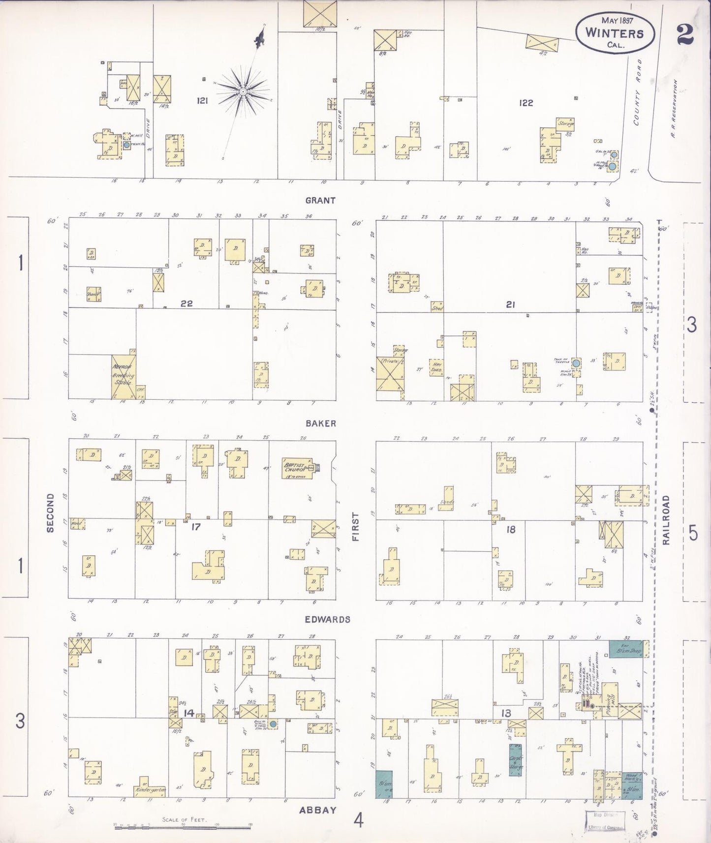 Sanborn Fire Insurance Map from Winters, Yolo County, California (1897), Sheet #0002 - Complete Map Set gallery image, historic Sanborn map, vintage wall art, California California