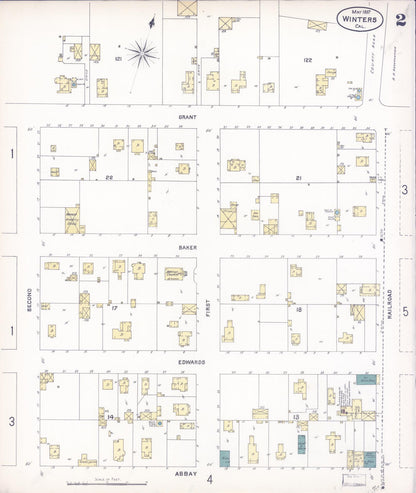 Sanborn Fire Insurance Map from Winters, Yolo County, California (1897), Sheet #0002 - Complete Map Set gallery image, historic Sanborn map, vintage wall art, California California