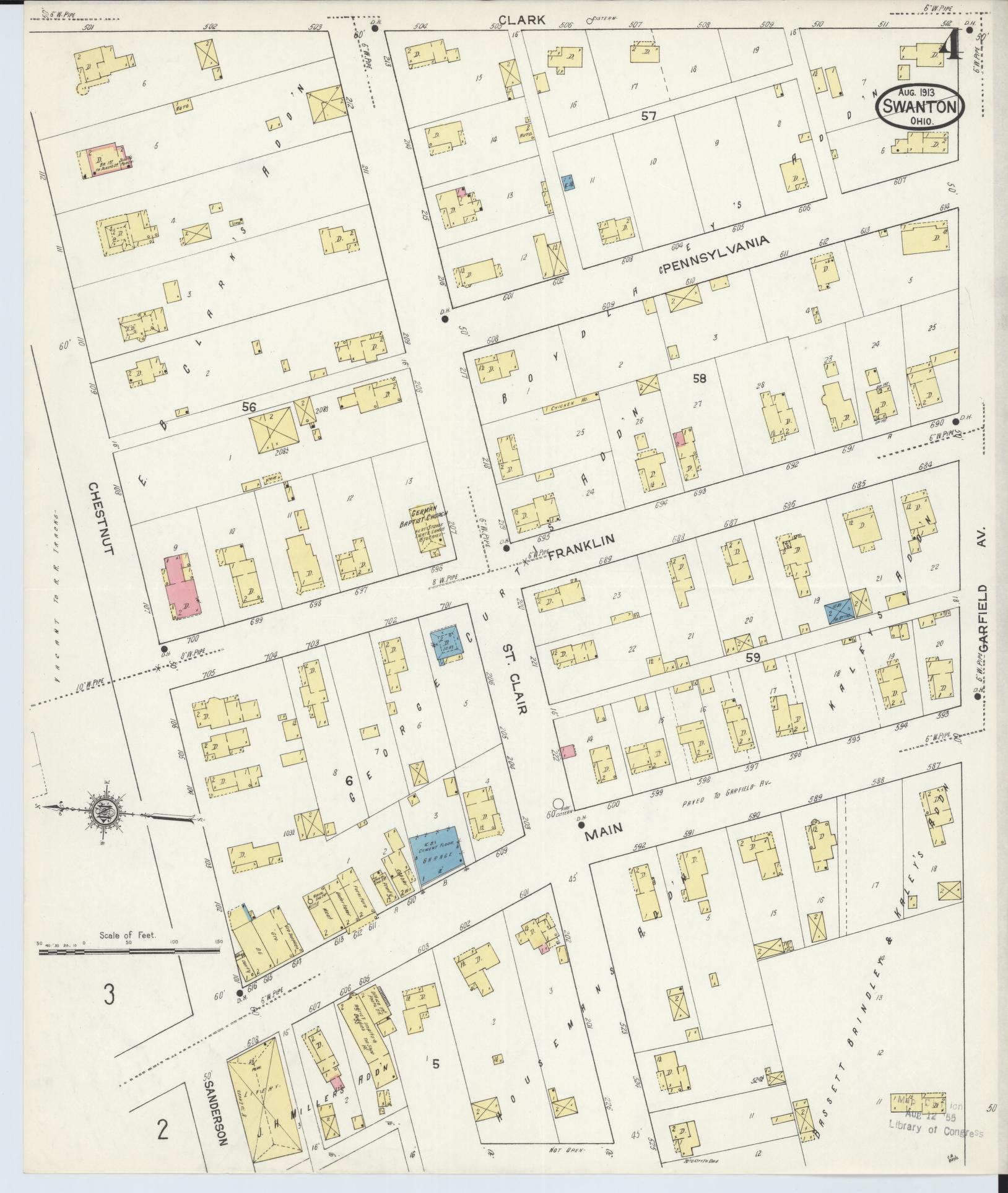 Sanborn Fire Insurance Map from Swanton, Fulton County, Ohio (1913), Sheet #0004 - Complete Map Set gallery image, historic Sanborn map, vintage wall art, Ohio Ohio