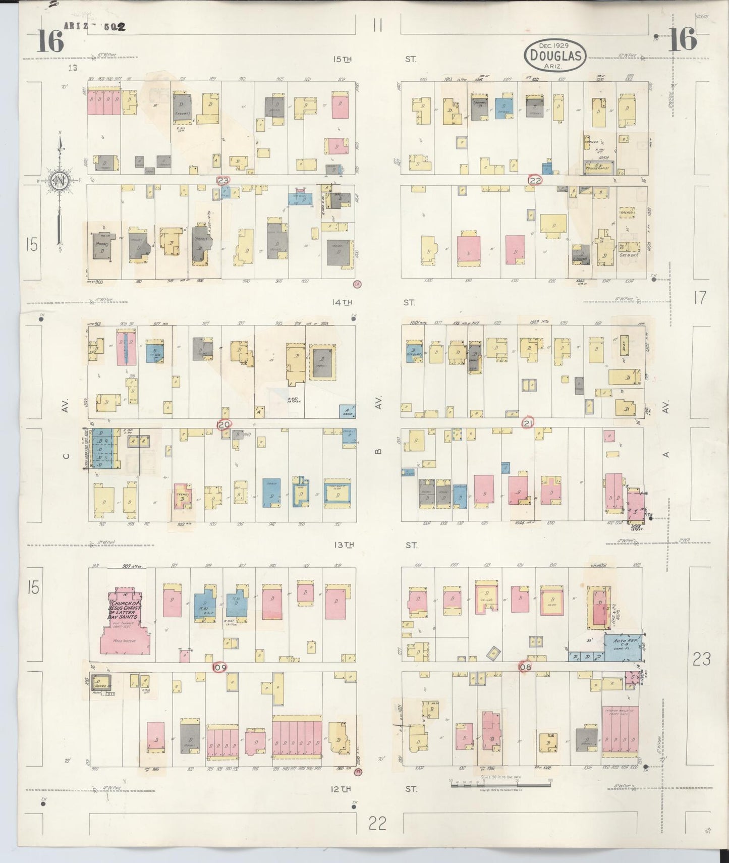 Sanborn Fire Insurance Map from Douglas, Cochise County, Arizona (1947), Sheet #0016 - Historic Sanborn Fire Insurance Map Print, vintage old map wall art, antique decor, genealogy gift, Arizona Arizona map