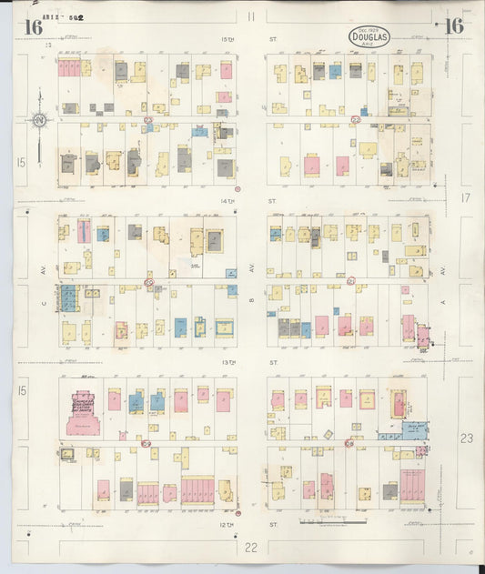 Sanborn Fire Insurance Map from Douglas, Cochise County, Arizona (1947), Sheet #0016 - Historic Sanborn Fire Insurance Map Print, vintage old map wall art, antique decor, genealogy gift, Arizona Arizona map