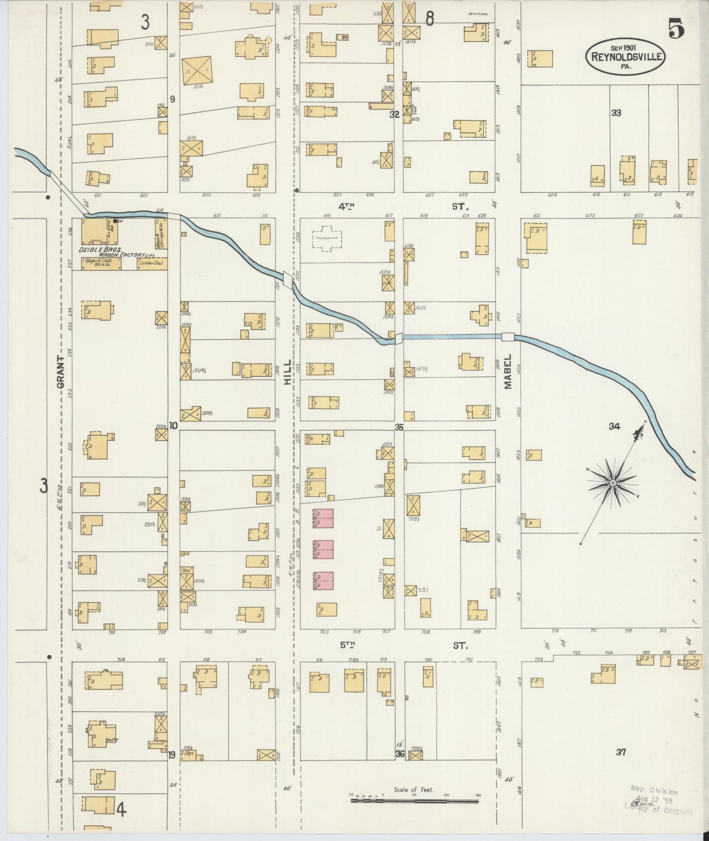 Sanborn Fire Insurance Map from Reynoldsville, Jefferson County, Pennsylvania (1901), Sheet #0005 - Complete Map Set gallery image, historic Sanborn map, vintage wall art, Pennsylvania Pennsylvania