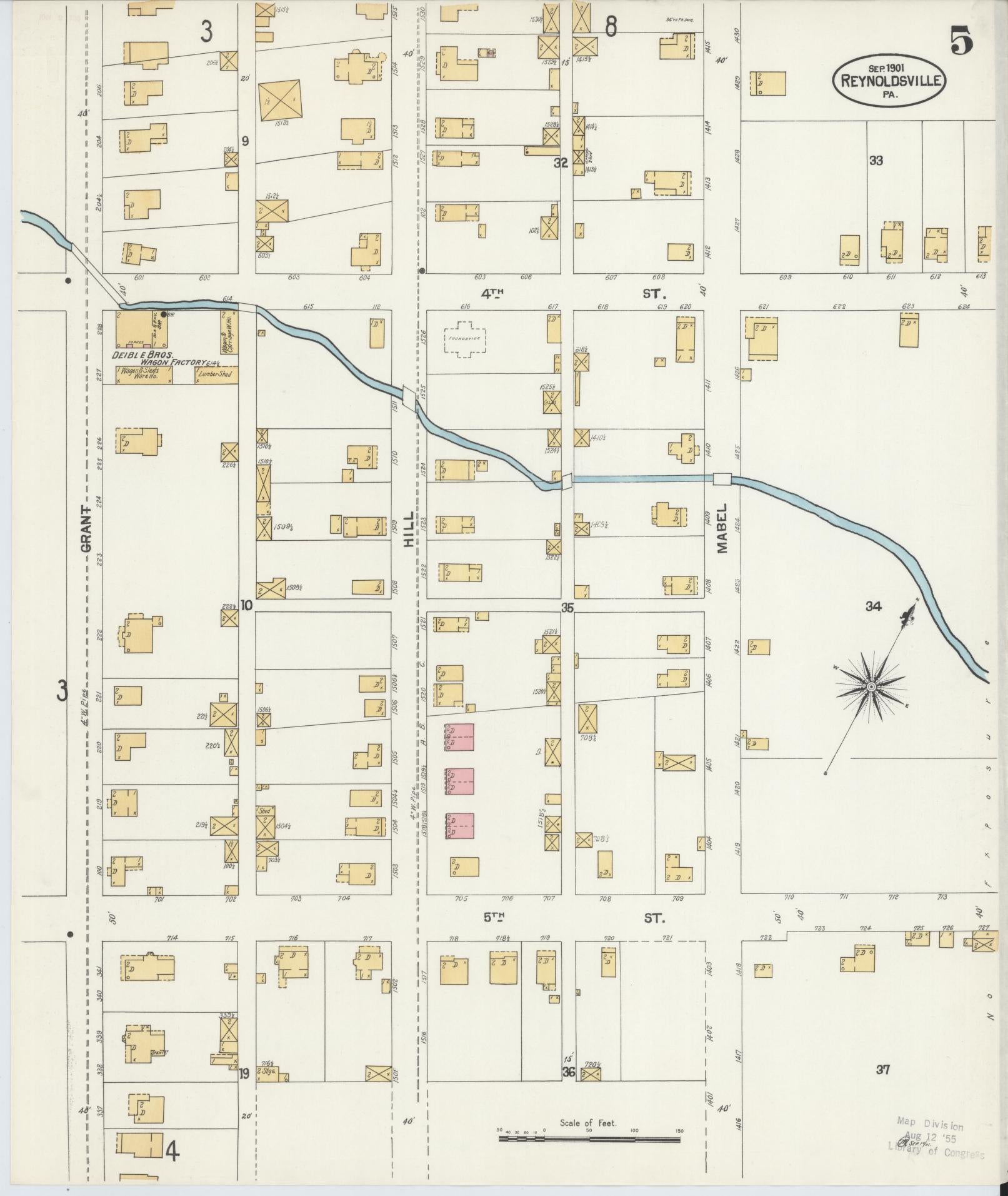 Sanborn Fire Insurance Map from Reynoldsville, Jefferson County, Pennsylvania (1901), Sheet #0005 - Complete Map Set gallery image, historic Sanborn map, vintage wall art, Pennsylvania Pennsylvania