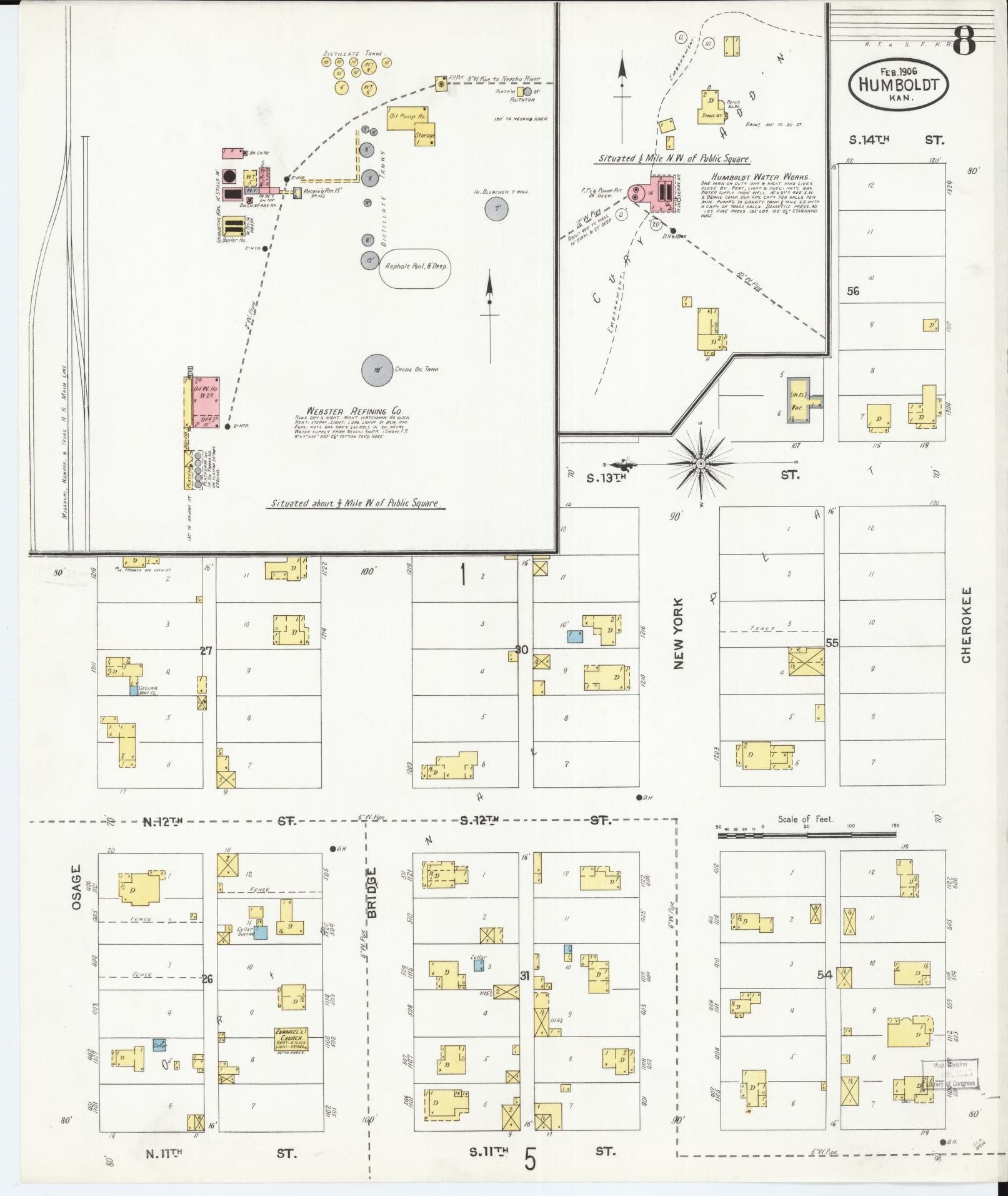 Sanborn Fire Insurance Map from Humboldt, Allen County, Kansas (1906), Sheet #0008 - Complete Map Set gallery image, historic Sanborn map, vintage wall art, Kansas Kansas