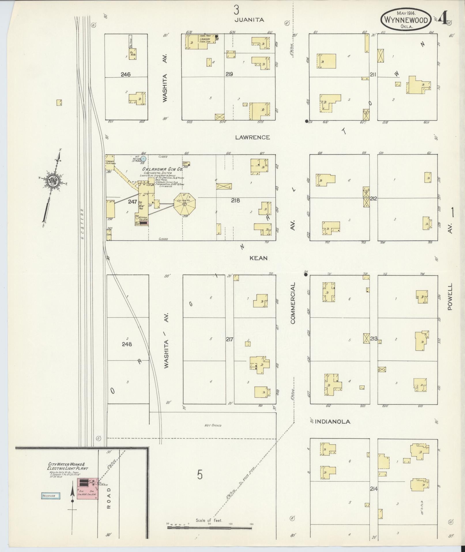 Sanborn Fire Insurance Map from Wynnewood, Garvin County, Oklahoma (1914), Sheet #0004 - Historic Sanborn Fire Insurance Map Print, vintage old map wall art, antique decor, genealogy gift, Oklahoma Oklahoma map