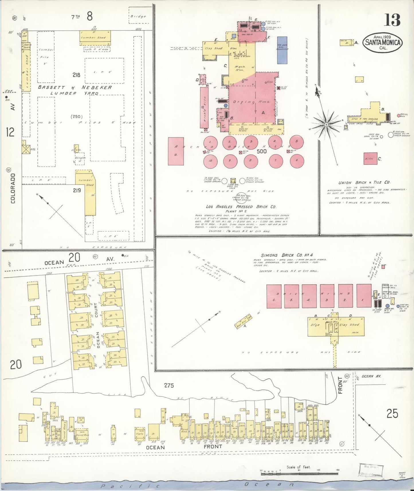 Sanborn Fire Insurance Map from Santa Monica, Los Angeles County, California (1909), Sheet #0013 - Complete Map Set gallery image, historic Sanborn map, vintage wall art, California California