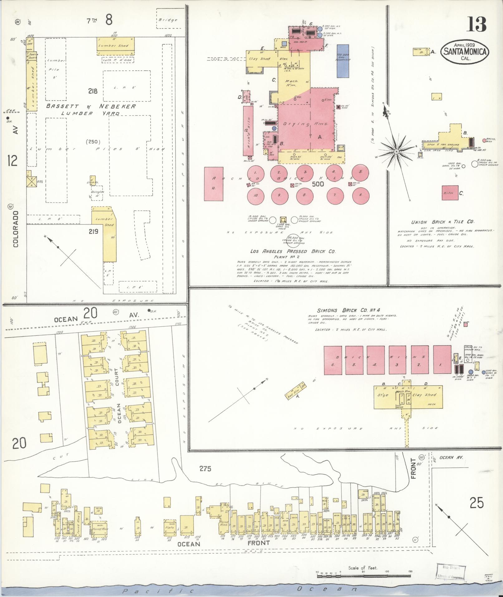 Sanborn Fire Insurance Map from Santa Monica, Los Angeles County, California (1909), Sheet #0013 - Complete Map Set gallery image, historic Sanborn map, vintage wall art, California California