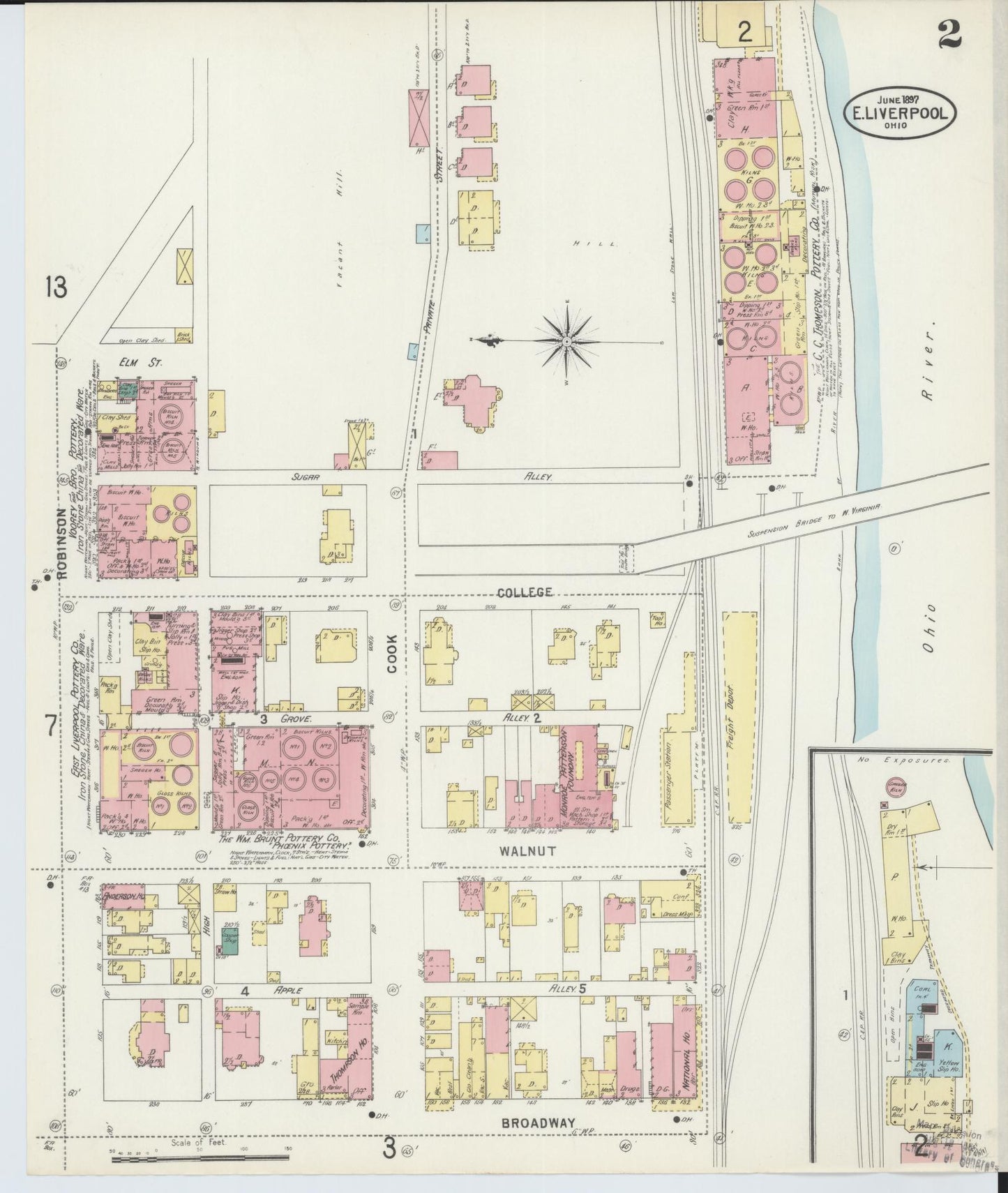 Sanborn Fire Insurance Map from East Liverpool, Columbiana County, Ohio (1897), Sheet #0002 - Historic Sanborn Fire Insurance Map Print, vintage old map wall art, antique decor, genealogy gift, Ohio Ohio map