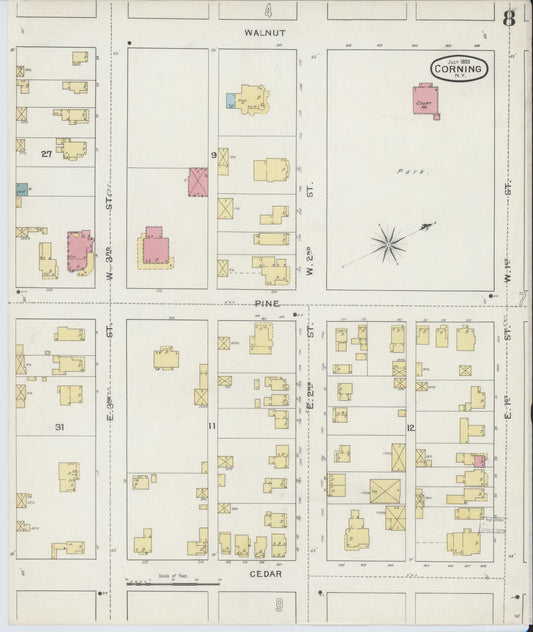 Sanborn Fire Insurance Map from Corning, Steuben County, New York (1893), Sheet #0008 - Historic Sanborn Fire Insurance Map Print, vintage old map wall art, antique decor, genealogy gift, New York New York map