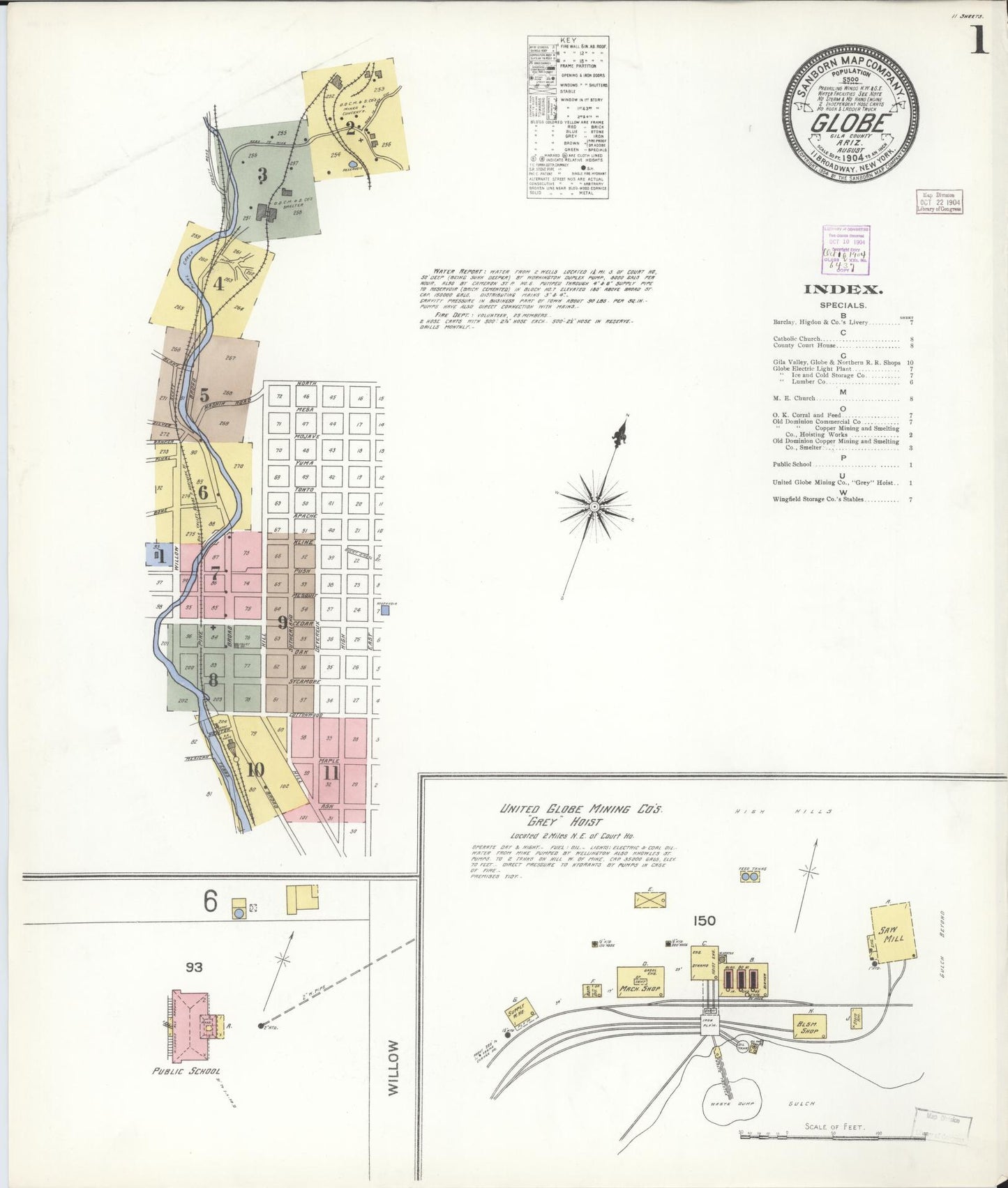 Sanborn Fire Insurance Map from Globe, Gila County, Arizona (1904), Sheet #0001 - Historic Sanborn Fire Insurance Map Print, vintage old map wall art, antique decor, genealogy gift, Arizona Arizona map