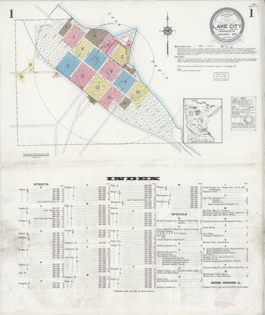 Sanborn Fire Insurance Map from Lake City, Wabasha County, Minnesota (1930), Sheet #0001 - Historic Sanborn Fire Insurance Map Print, vintage old map wall art, antique decor, genealogy gift, Minnesota Minnesota map