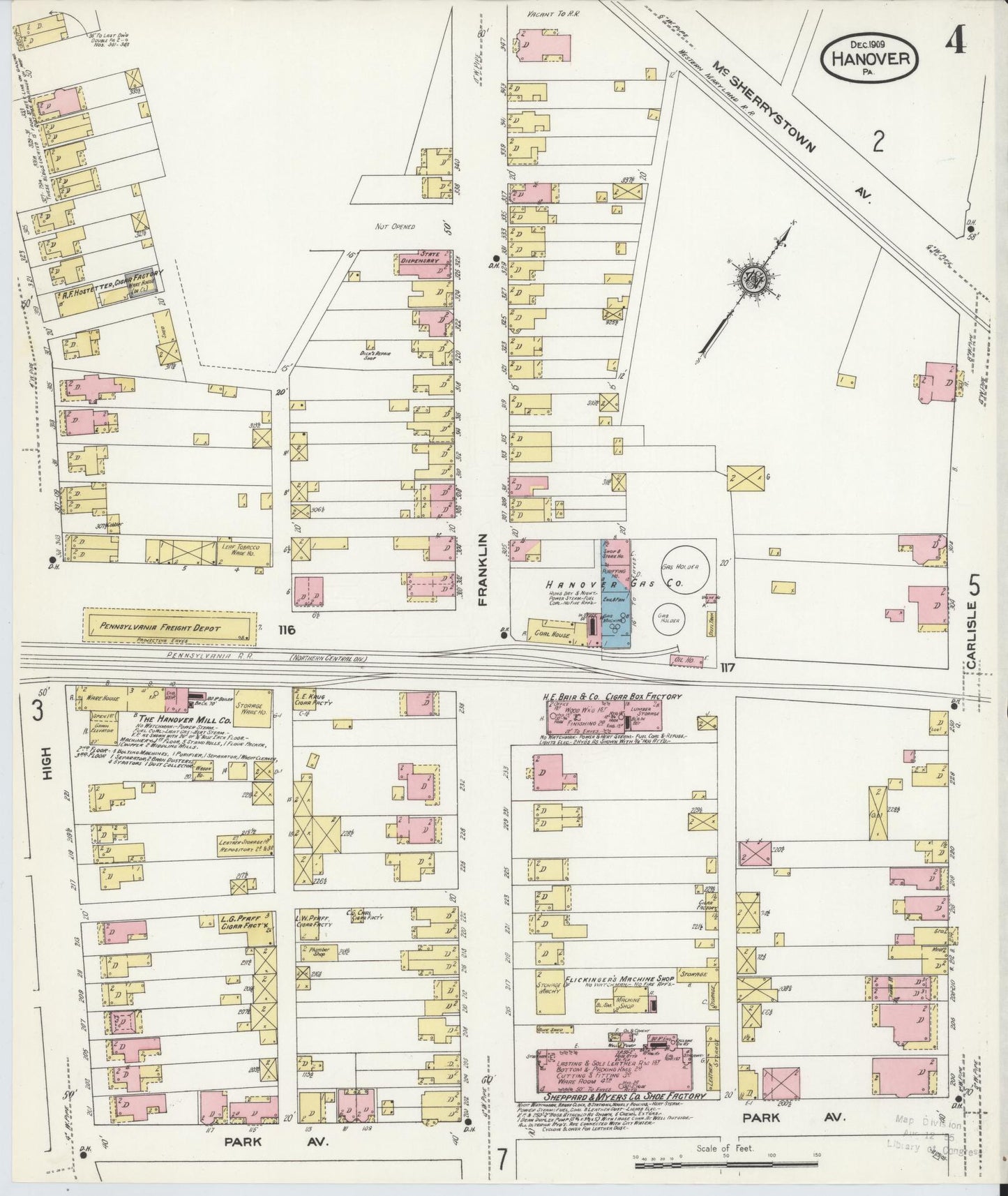 Sanborn Fire Insurance Map from Hanover, York County, Pennsylvania (1909), Sheet #0004 - Historic Sanborn Fire Insurance Map Print, vintage old map wall art, antique decor, genealogy gift, Pennsylvania Pennsylvania map
