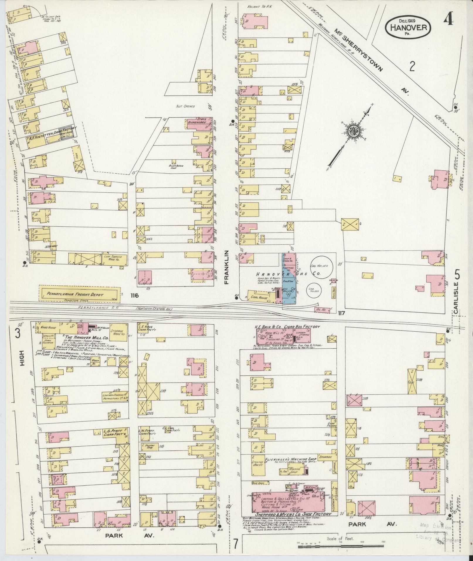Sanborn Fire Insurance Map from Hanover, York County, Pennsylvania (1909), Sheet #0004 - Historic Sanborn Fire Insurance Map Print, vintage old map wall art, antique decor, genealogy gift, Pennsylvania Pennsylvania map