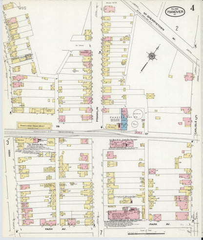 Sanborn Fire Insurance Map from Hanover, York County, Pennsylvania (1909), Sheet #0004 - Historic Sanborn Fire Insurance Map Print, vintage old map wall art, antique decor, genealogy gift, Pennsylvania Pennsylvania map