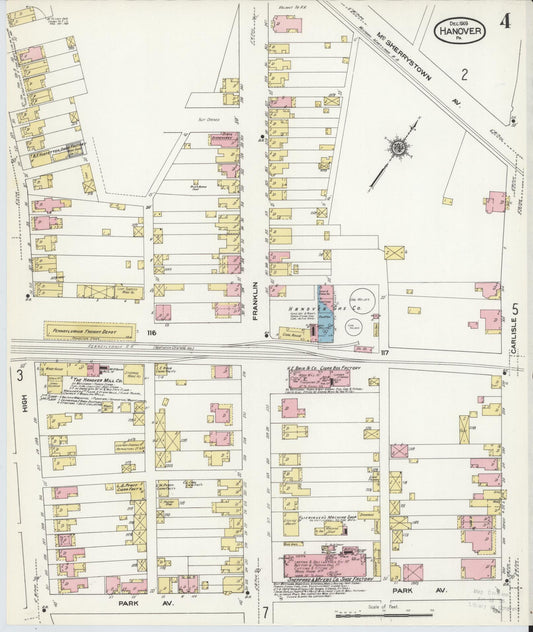 Sanborn Fire Insurance Map from Hanover, York County, Pennsylvania (1909), Sheet #0004 - Historic Sanborn Fire Insurance Map Print, vintage old map wall art, antique decor, genealogy gift, Pennsylvania Pennsylvania map