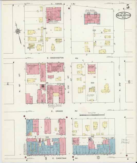 Sanborn Fire Insurance Map from McAlester, Pittsburg County, Oklahoma (1913), Sheet #0005 - Historic Sanborn Fire Insurance Map Print, vintage old map wall art, antique decor, genealogy gift, Oklahoma Oklahoma map