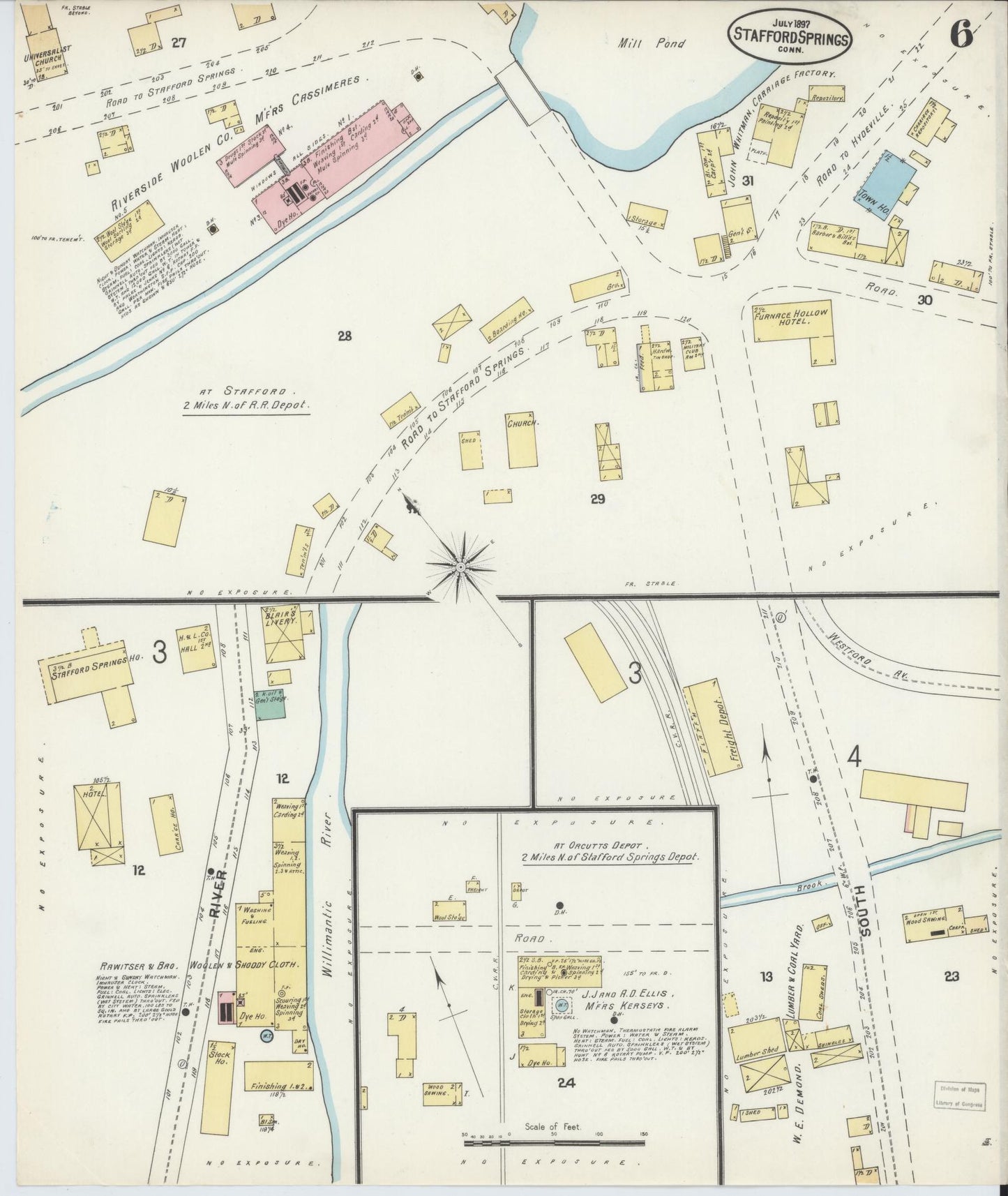 Sanborn Fire Insurance Map from Stafford Springs, Tolland County, Connecticut (1897), Sheet #0006 - Complete Map Set gallery image, historic Sanborn map, vintage wall art, Connecticut Connecticut