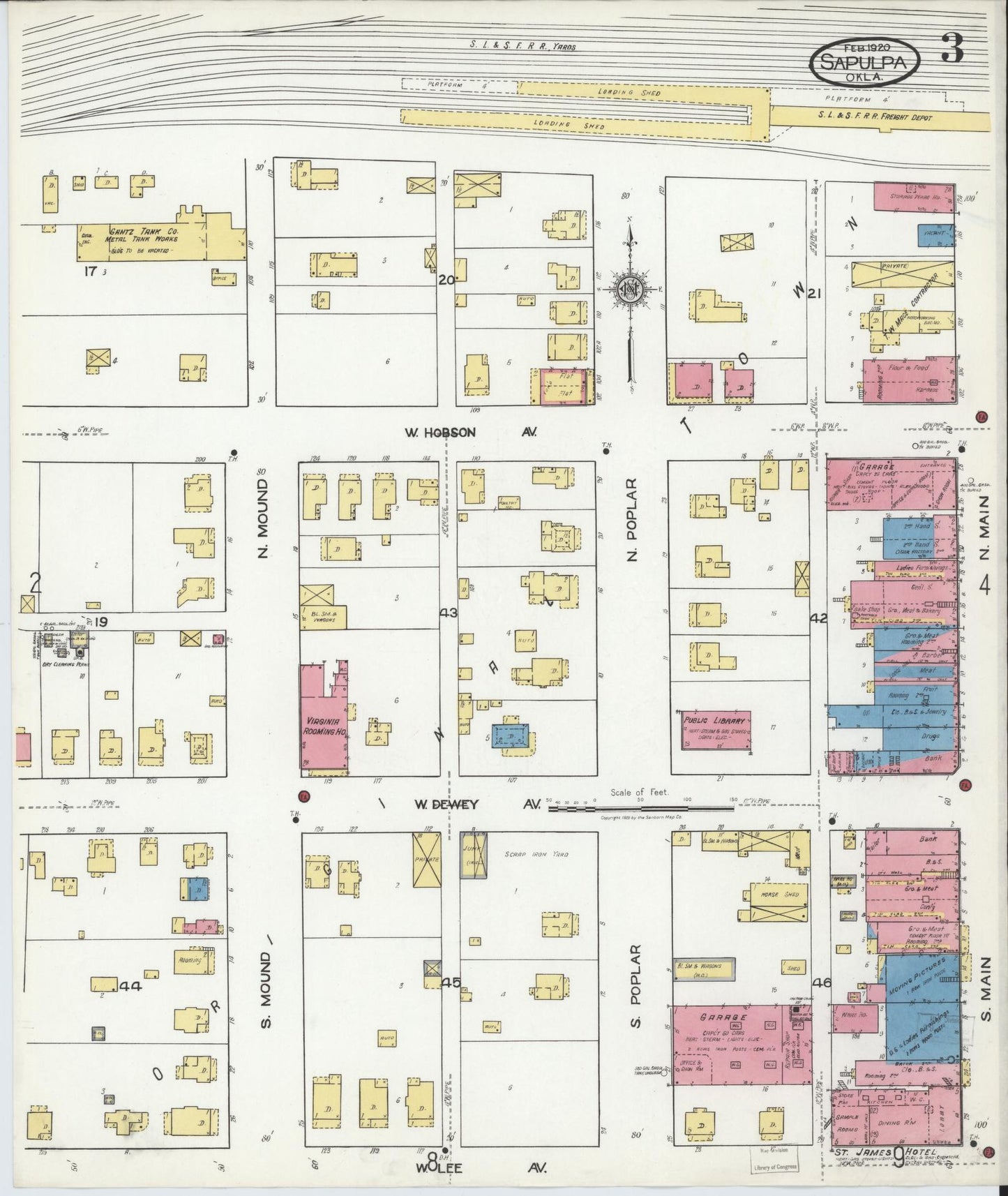 Sanborn Fire Insurance Map from Sapulpa, Creek County, Oklahoma (1920), Sheet #0003 - Complete Map Set gallery image, historic Sanborn map, vintage wall art, Oklahoma Oklahoma