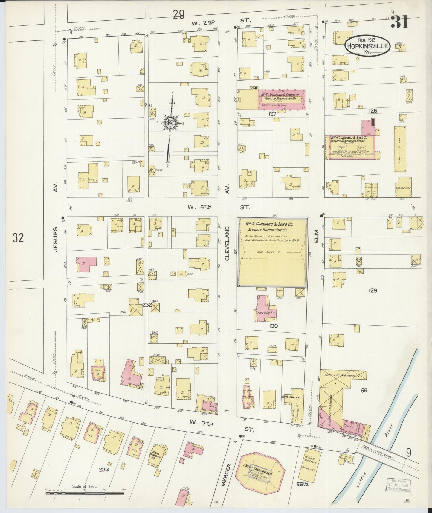 Sanborn Fire Insurance Map from Hopkinsville, Christian County, Kentucky (1913), Sheet #0031 - Complete Map Set gallery image, historic Sanborn map, vintage wall art, Kentucky Kentucky