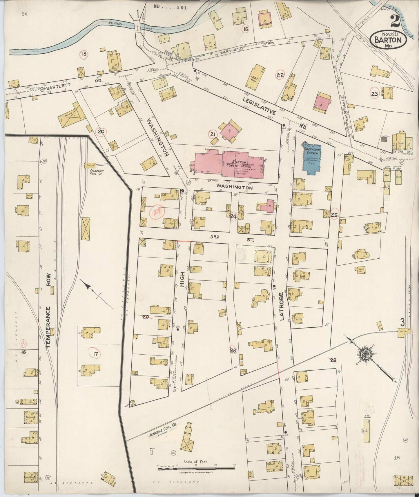 Allegany, Maryland - 1936 - Sanborn Fire Insurance Map, Sheet #0002 - Historic Sanborn Fire Insurance Map Print, Allegany Maryland 1936 0002 vintage old map wall art