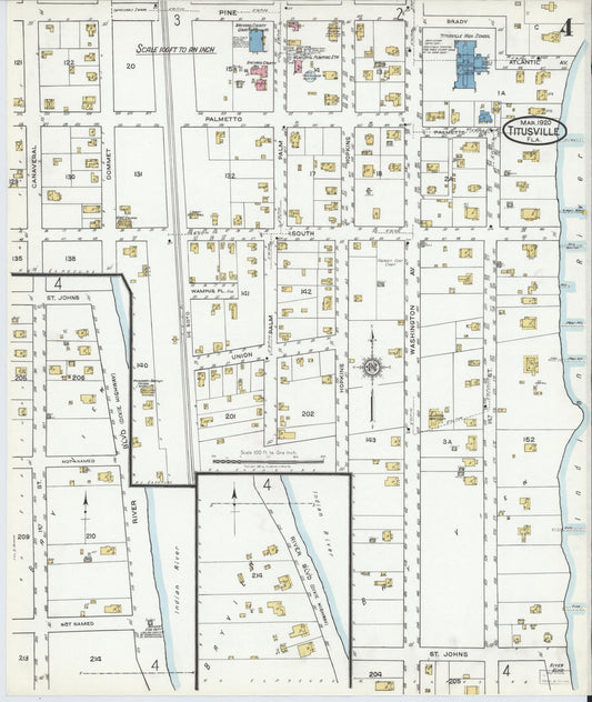 Sanborn Fire Insurance Map from Titusville, Brevard County, Florida (1920), Sheet #0004 - Historic Sanborn Fire Insurance Map Print, vintage old map wall art, antique decor, genealogy gift, Florida Florida map