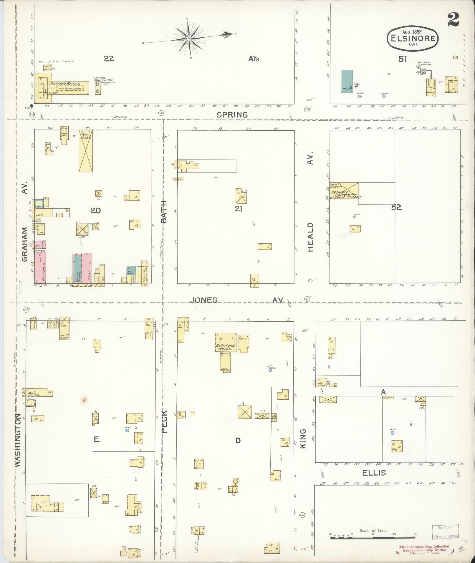 Sanborn Fire Insurance Map from Elsinore, Riverside County, California (1892), Sheet #0002 - Historic Sanborn Fire Insurance Map Print, vintage old map wall art, antique decor, genealogy gift, California California map