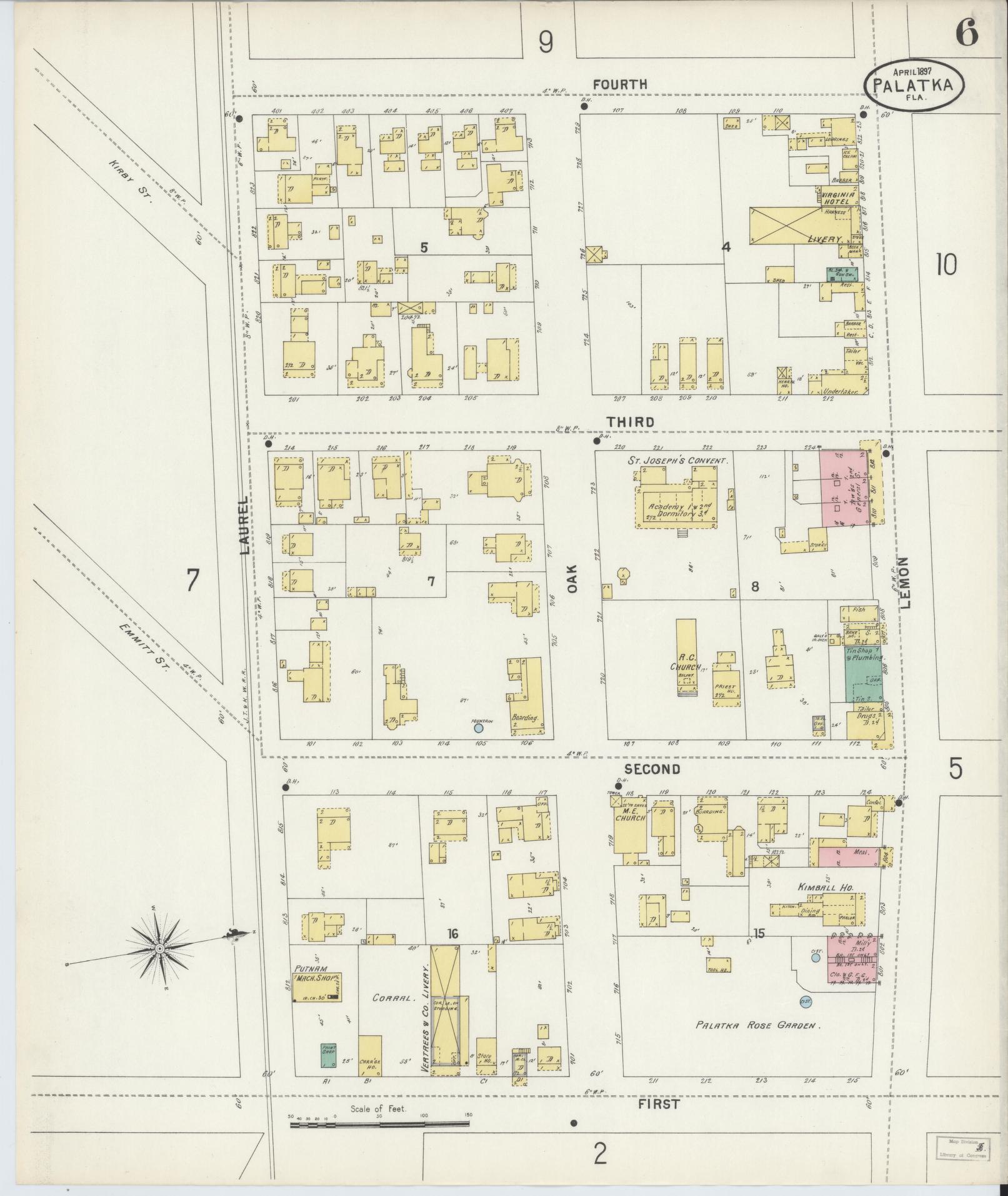 Sanborn Fire Insurance Map from Palatka, Putnam County, Florida (1897), Sheet #0006 - Historic Sanborn Fire Insurance Map Print, vintage old map wall art, antique decor, genealogy gift, Florida Florida map
