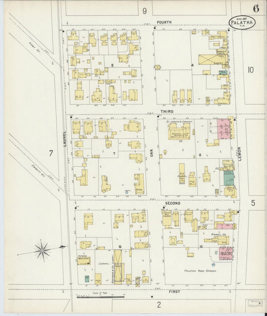 Sanborn Fire Insurance Map from Palatka, Putnam County, Florida (1897), Sheet #0006 - Historic Sanborn Fire Insurance Map Print, vintage old map wall art, antique decor, genealogy gift, Florida Florida map