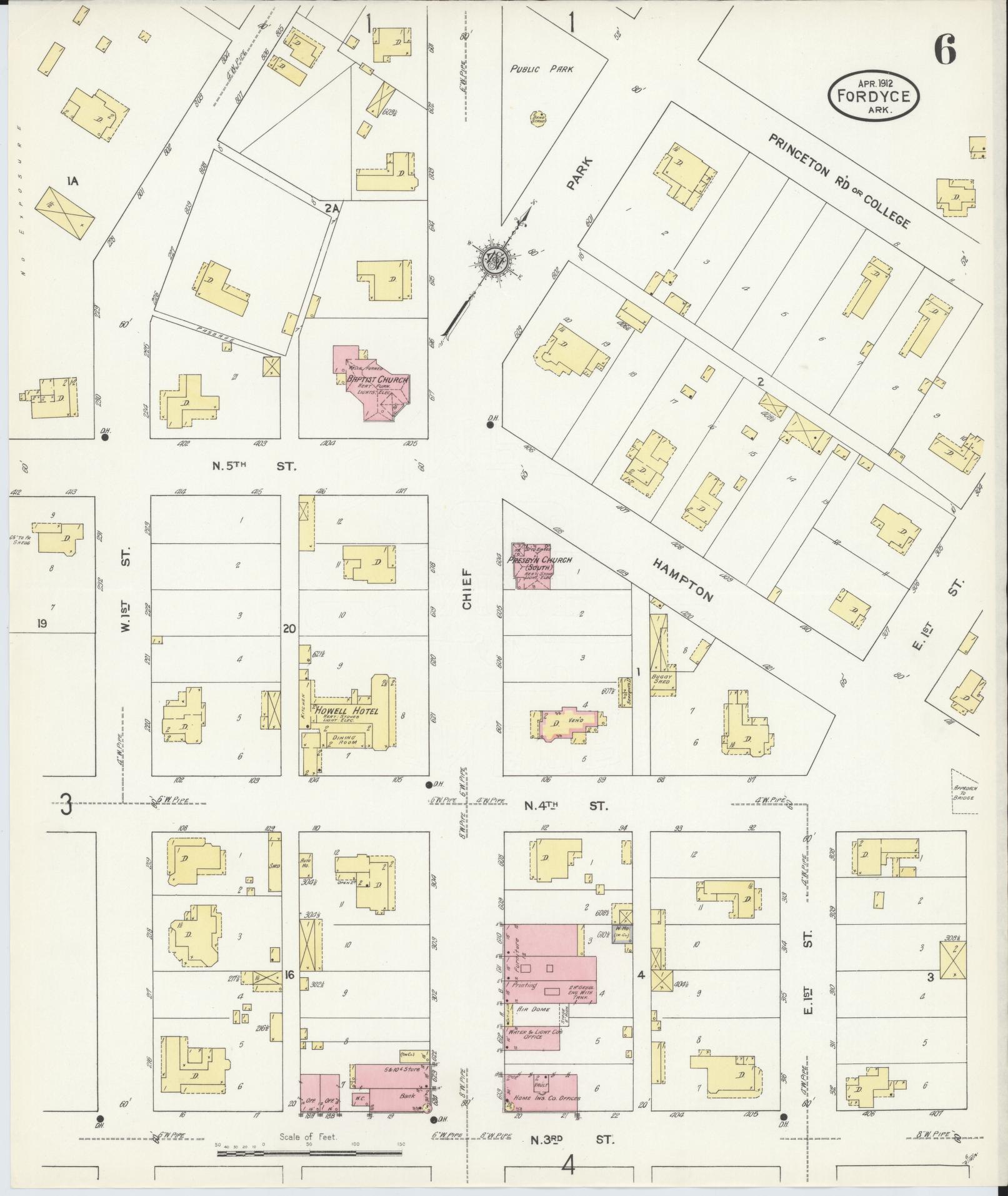 Sanborn Fire Insurance Map from Fordyce, Dallas County, Arkansas (1912), Sheet #0006 - Complete Map Set gallery image, historic Sanborn map, vintage wall art, Arkansas Arkansas