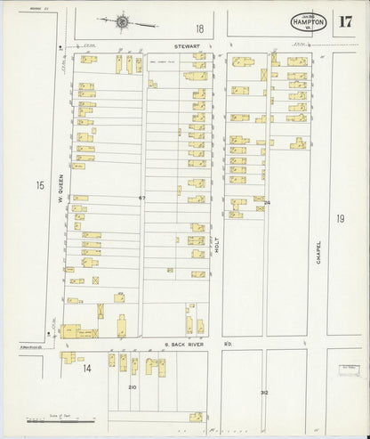 Sanborn Fire Insurance Map from Hampton, Independent Cities, Virginia (1916), Sheet #0017 - Complete Map Set gallery image, historic Sanborn map, vintage wall art, Virginia Virginia