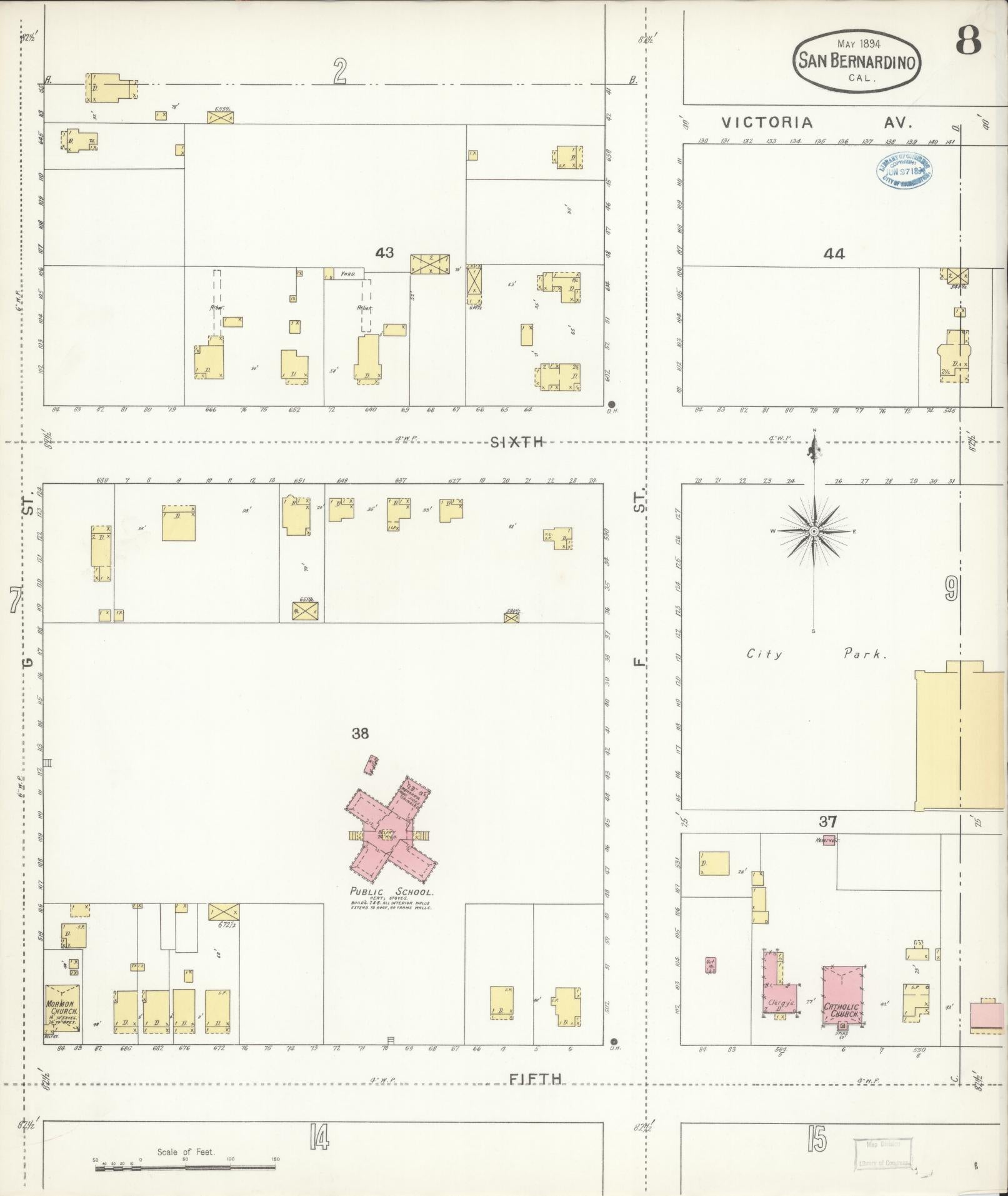 Sanborn Fire Insurance Map from San Bernardino, San Bernardino County, California (1894), Sheet #0008 - Complete Map Set gallery image, historic Sanborn map, vintage wall art, California California