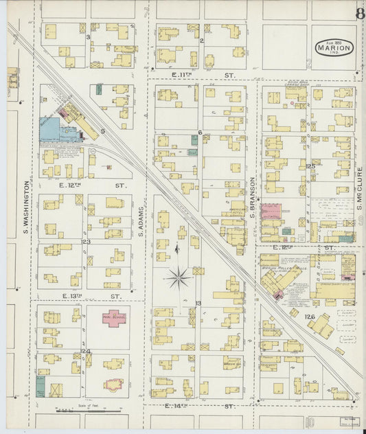 Sanborn Fire Insurance Map from Marion, Grant County, Indiana (1893), Sheet #0008 - Historic Sanborn Fire Insurance Map Print, vintage old map wall art, antique decor, genealogy gift, Indiana Indiana map