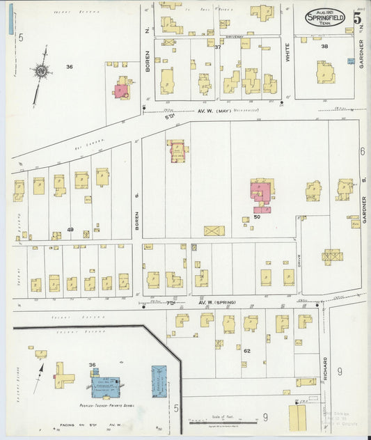Sanborn Fire Insurance Map from Springfield, Robertson County, Tennessee (1921), Sheet #0005 - Historic Sanborn Fire Insurance Map Print, vintage old map wall art, antique decor, genealogy gift, Tennessee Tennessee map