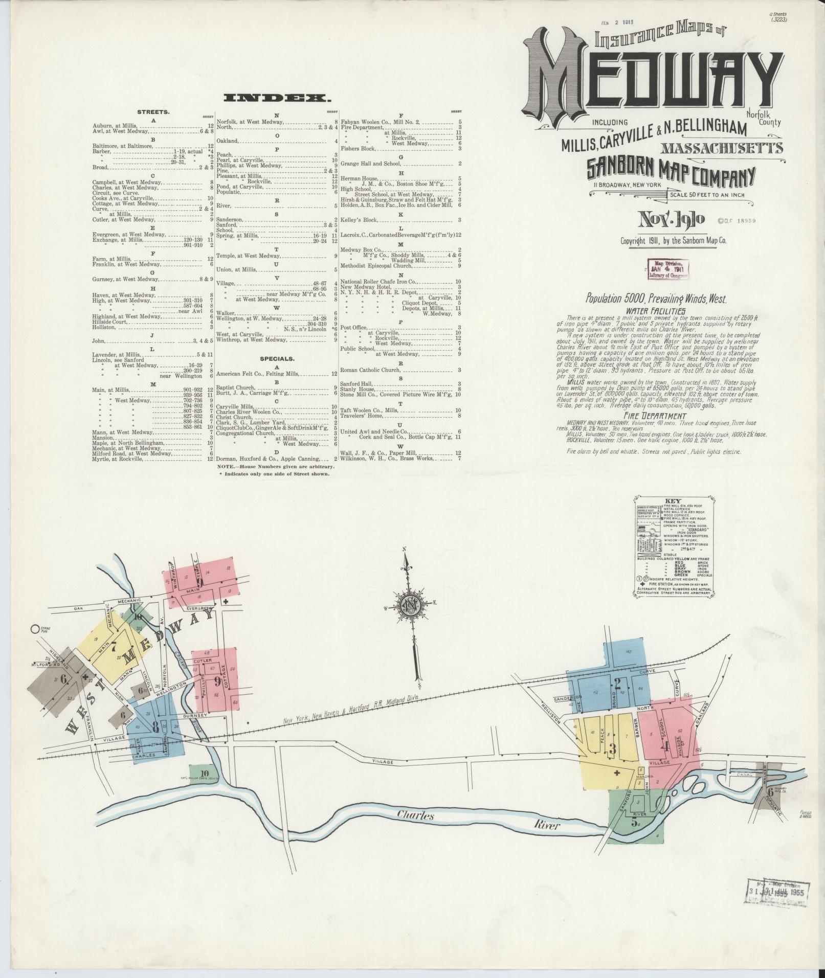 Sanborn Fire Insurance Map from Medway, Norfolk County, Massachusetts (1910), Sheet #0001 - Complete Map Set gallery image, historic Sanborn map, vintage wall art, Massachusetts Massachusetts