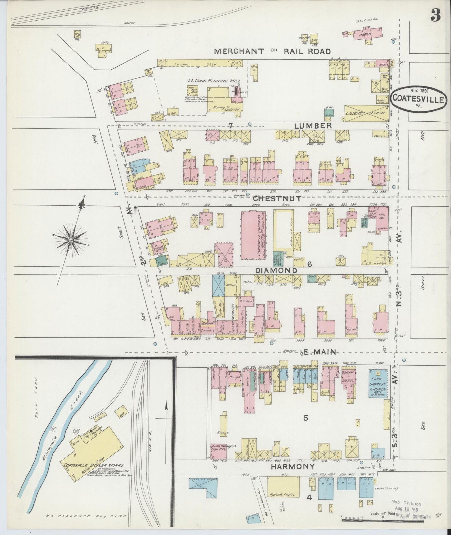 Sanborn Fire Insurance Map from Coatesville, Chester County, Pennsylvania (1891), Sheet #0003 - Historic Sanborn Fire Insurance Map Print, vintage old map wall art, antique decor, genealogy gift, Pennsylvania Pennsylvania map