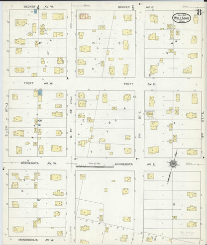 Sanborn Fire Insurance Map from Willmar, Kandiyohi County, Minnesota (1914), Sheet #0008 - Historic Sanborn Fire Insurance Map Print, vintage old map wall art, antique decor, genealogy gift, Minnesota Minnesota map