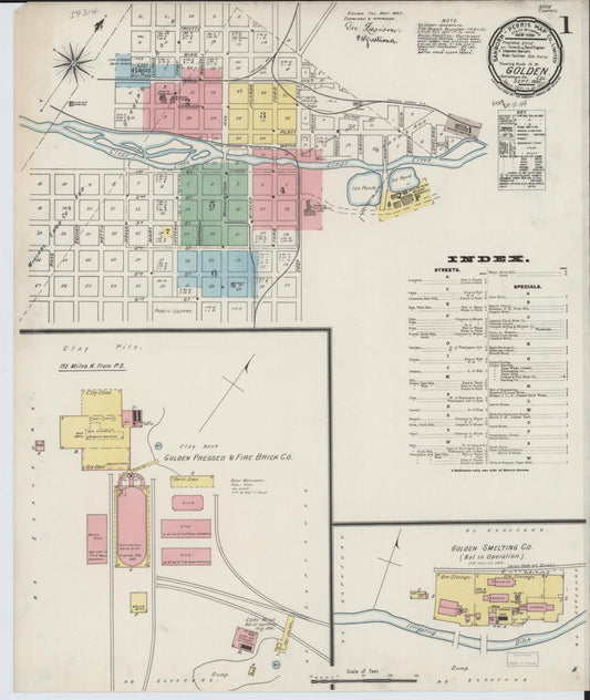 Sanborn Fire Insurance Map from Golden, Jefferson County, Colorado (1895), Sheet #0001 - Historic Sanborn Fire Insurance Map Print, vintage old map wall art, antique decor, genealogy gift, Colorado Colorado map