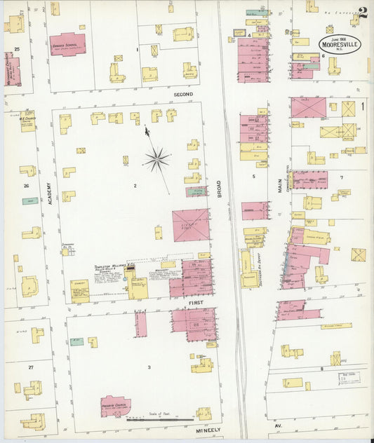 Sanborn Fire Insurance Map from Mooresville, Iredell County, North Carolina (1908), Sheet #0002 - Historic Sanborn Fire Insurance Map Print, vintage old map wall art, antique decor, genealogy gift, North Carolina North Carolina map