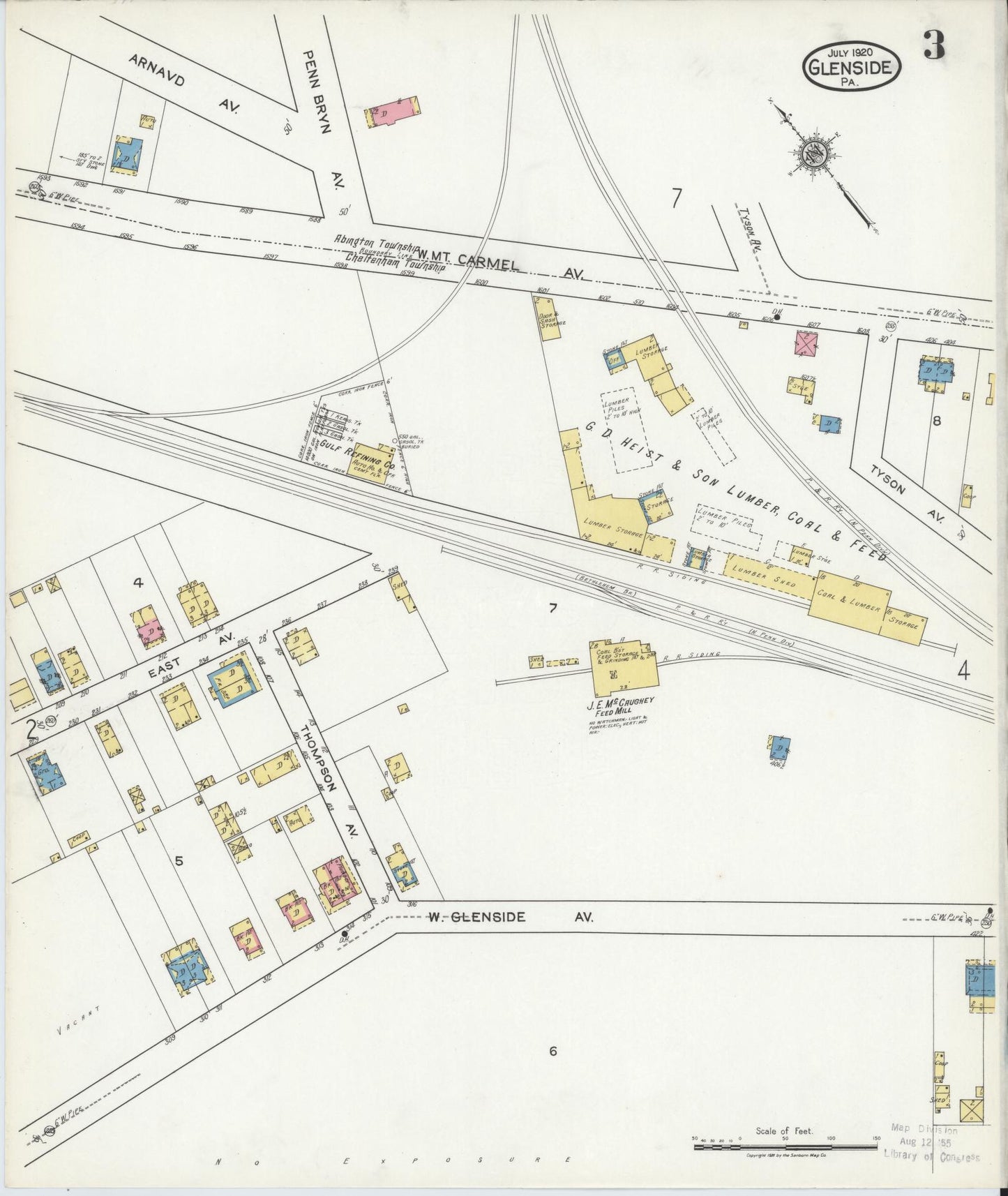 Sanborn Fire Insurance Map from Glenside, Montgomery County, Pennsylvania (1920), Sheet #0003 - Historic Sanborn Fire Insurance Map Print, vintage old map wall art, antique decor, genealogy gift, Pennsylvania Pennsylvania map