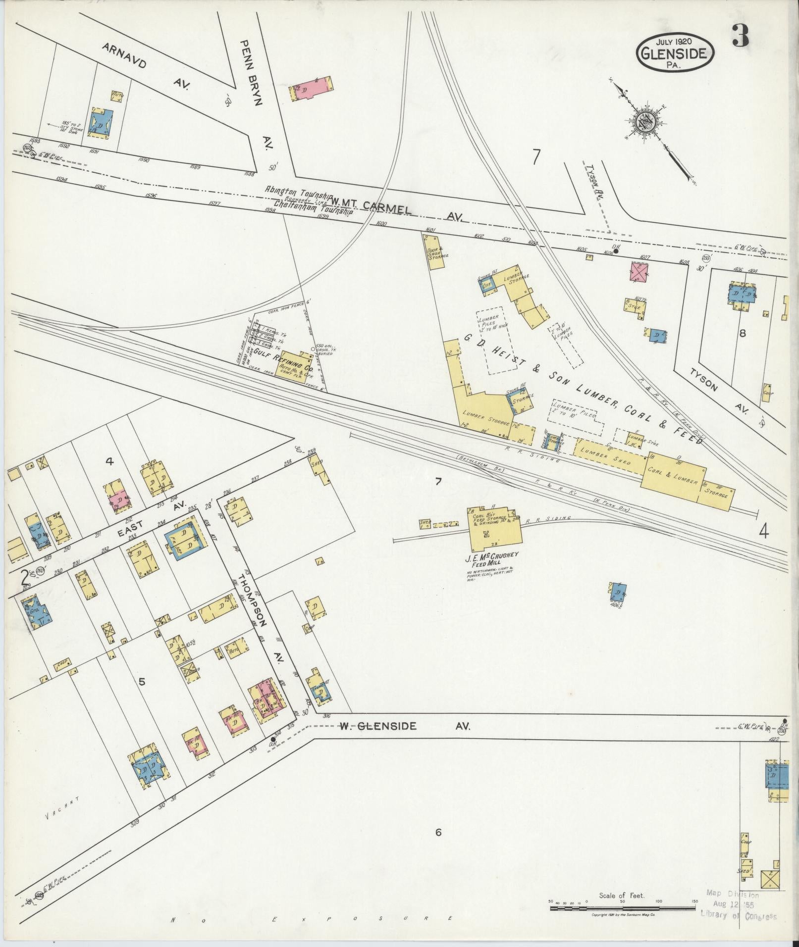 Sanborn Fire Insurance Map from Glenside, Montgomery County, Pennsylvania (1920), Sheet #0003 - Historic Sanborn Fire Insurance Map Print, vintage old map wall art, antique decor, genealogy gift, Pennsylvania Pennsylvania map