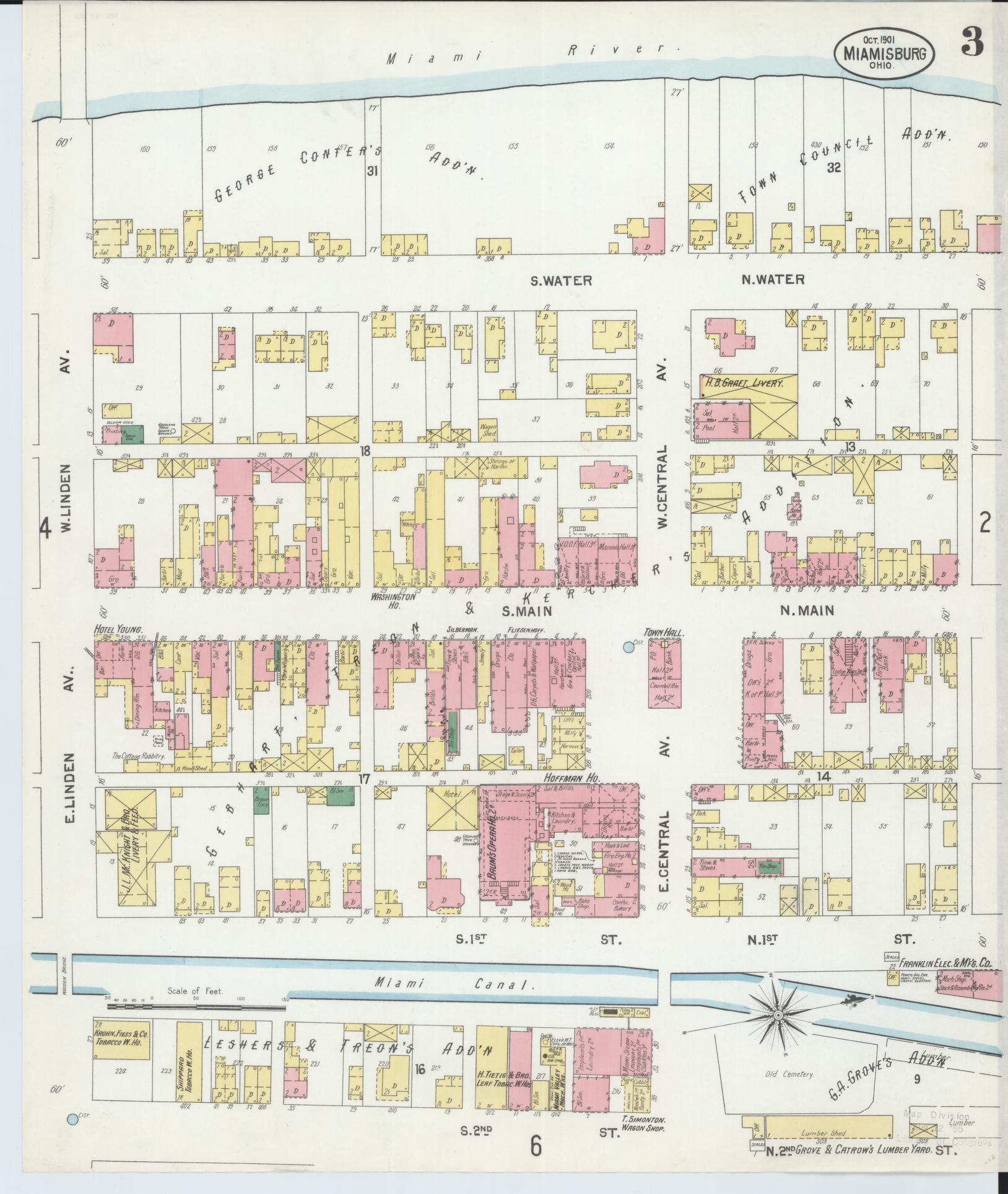 Sanborn Fire Insurance Map from Miamisburg, Montgomery County, Ohio (1901), Sheet #0003 - Complete Map Set gallery image, historic Sanborn map, vintage wall art, Ohio Ohio