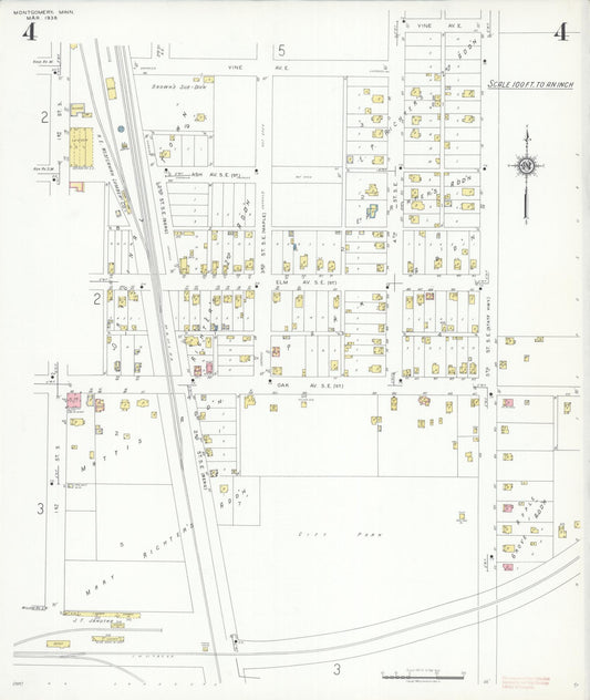 Sanborn Fire Insurance Map from Montgomery, Le Sueur  County, Minnesota (1938), Sheet #0004 - Historic Sanborn Fire Insurance Map Print, vintage old map wall art, antique decor, genealogy gift, Minnesota Minnesota map