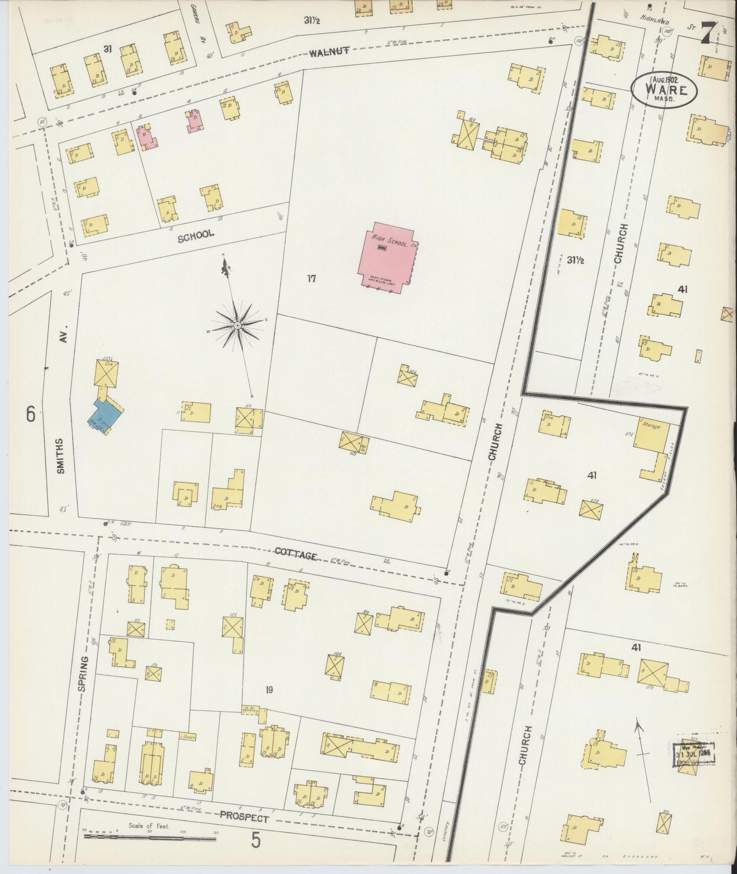 Sanborn Fire Insurance Map from Ware, Hampshire County, Massachusetts (1902), Sheet #0007 - Complete Map Set gallery image, historic Sanborn map, vintage wall art, Massachusetts Massachusetts