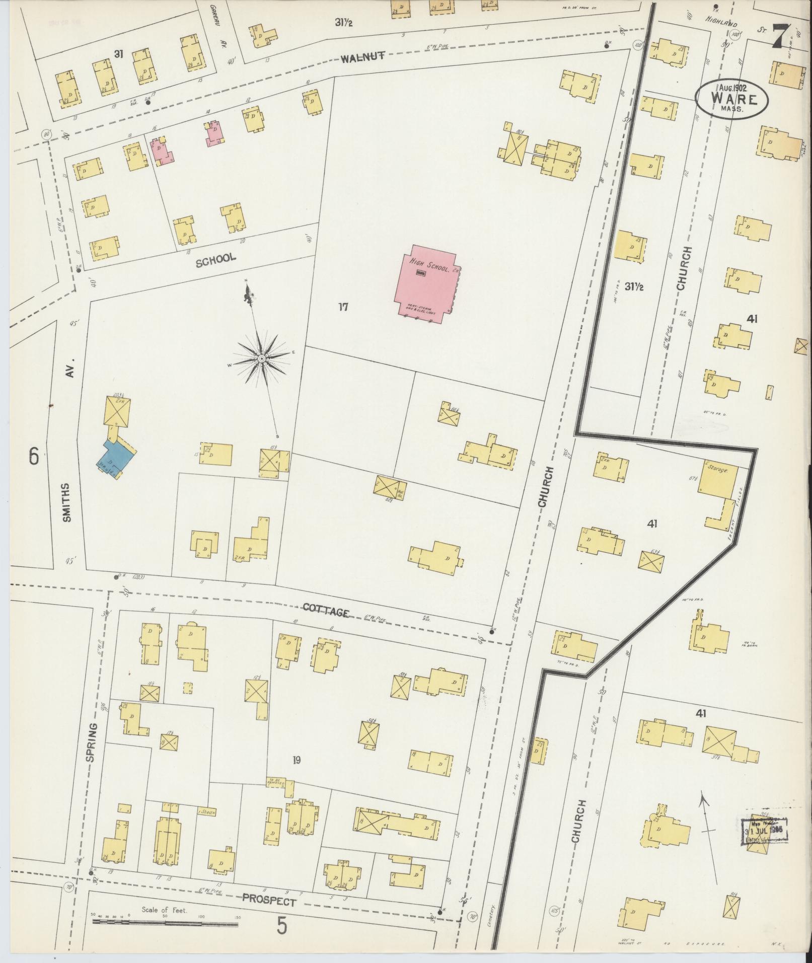 Sanborn Fire Insurance Map from Ware, Hampshire County, Massachusetts (1902), Sheet #0007 - Complete Map Set gallery image, historic Sanborn map, vintage wall art, Massachusetts Massachusetts