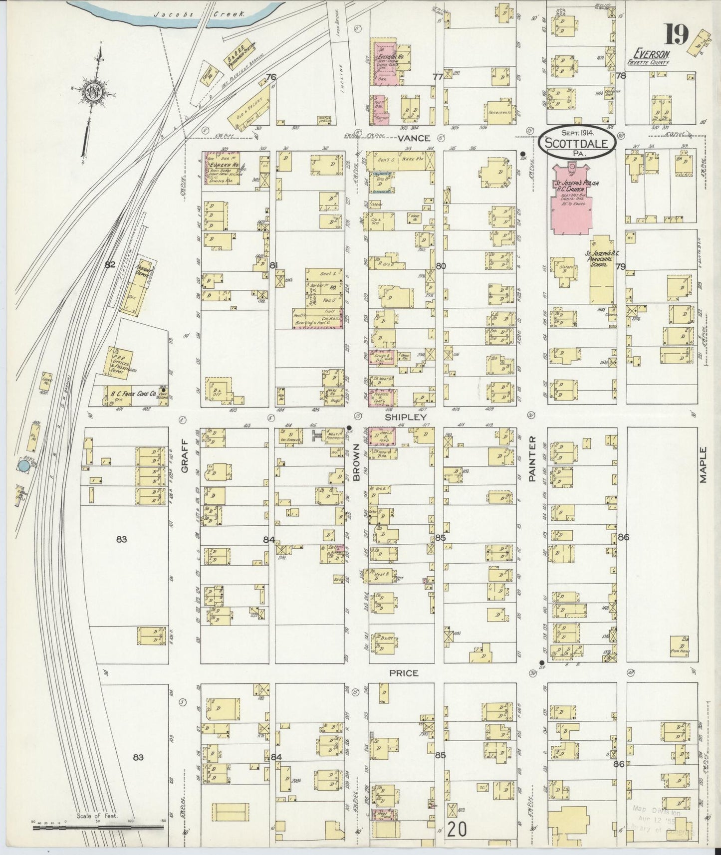 Sanborn Fire Insurance Map from Scottdale, Westmoreland County, Pennsylvania (1914), Sheet #0019 - Complete Map Set gallery image, historic Sanborn map, vintage wall art, Pennsylvania Pennsylvania
