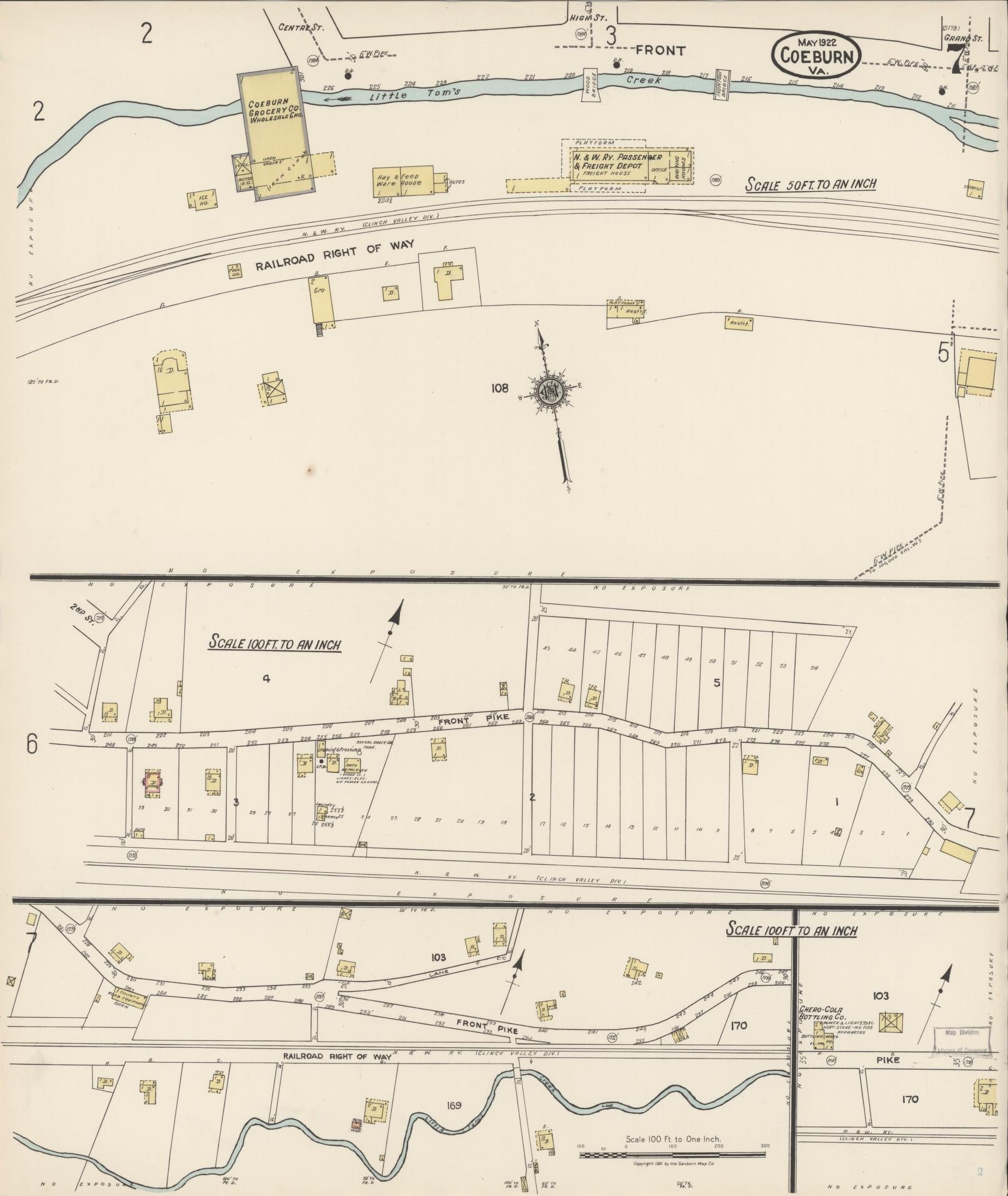 Sanborn Fire Insurance Map from Coeburn, Wise County, Virginia (1922), Sheet #0007 - Complete Map Set gallery image, historic Sanborn map, vintage wall art, Virginia Virginia