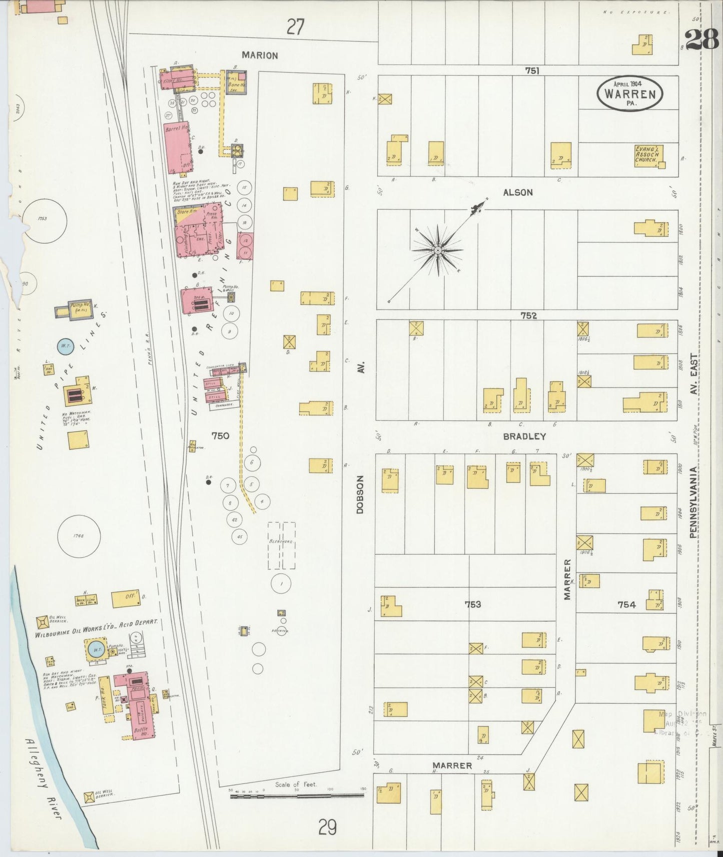 Sanborn Fire Insurance Map from Warren, Warren County, Pennsylvania (1904), Sheet #0028 - Complete Map Set gallery image, historic Sanborn map, vintage wall art, Pennsylvania Pennsylvania