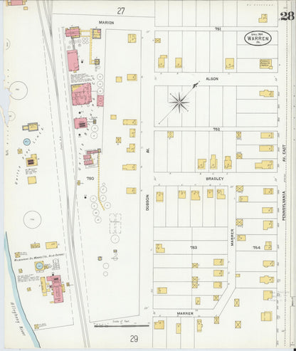 Sanborn Fire Insurance Map from Warren, Warren County, Pennsylvania (1904), Sheet #0028 - Complete Map Set gallery image, historic Sanborn map, vintage wall art, Pennsylvania Pennsylvania