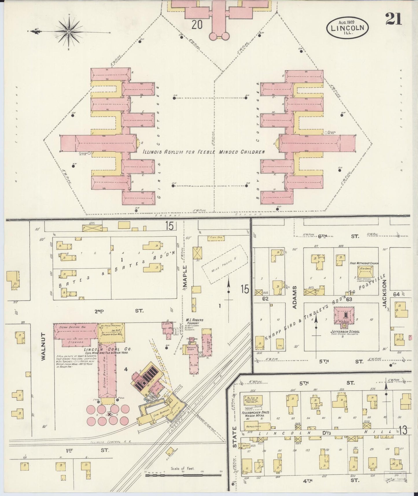 Sanborn Fire Insurance Map from Lincoln, Logan County, Illinois (1909), Sheet #0021 - Complete Map Set gallery image, historic Sanborn map, vintage wall art, Illinois Illinois