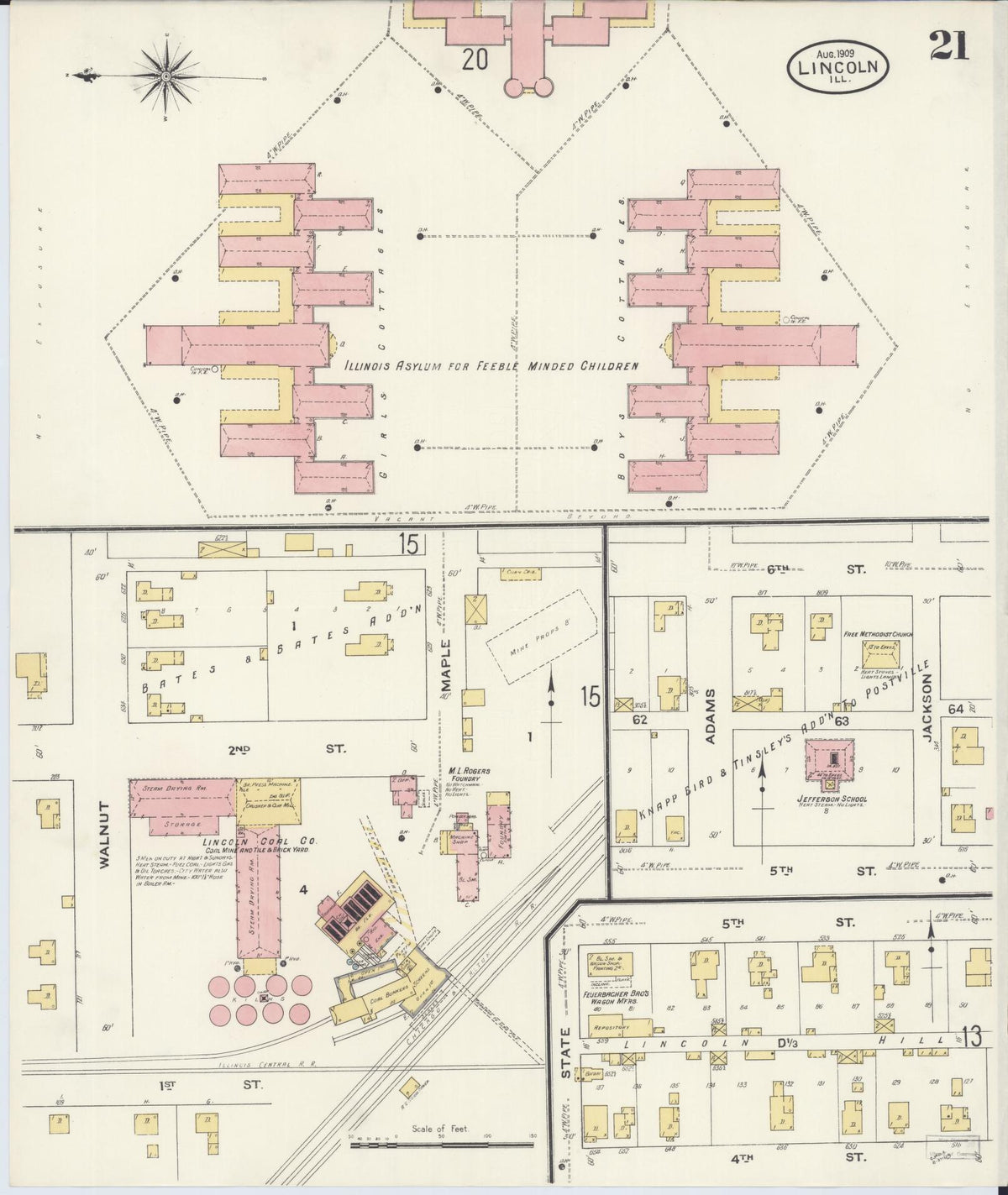 Sanborn Fire Insurance Map from Lincoln, Logan County, Illinois (1909), Sheet #0021 - Complete Map Set gallery image, historic Sanborn map, vintage wall art, Illinois Illinois